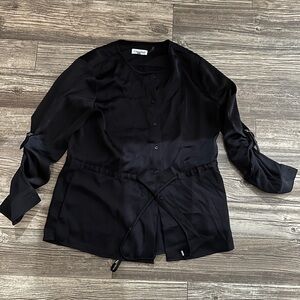 Calvin Klein Black Tie-Waist Button Blouse